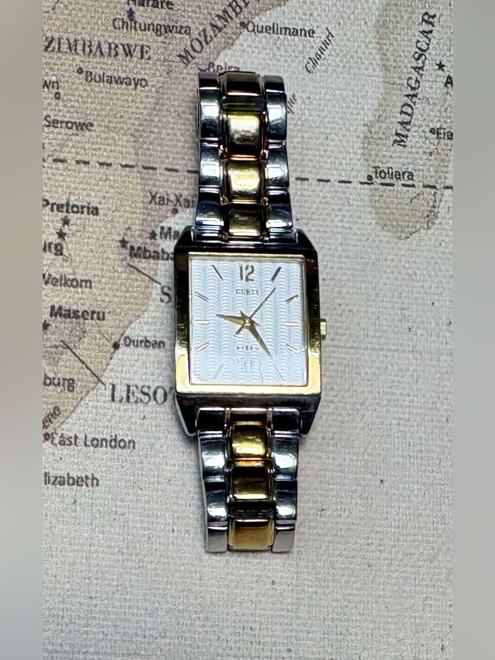 Men's Guess Steel Two Tone Rectangular Watch G95211G Gold Silver Date Window